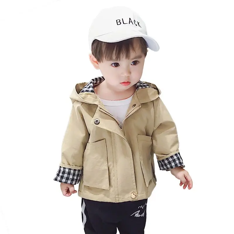 طفل الفتيان معطف الربيع والخريف نمط جديد للأطفال مقنعين خندق معطف النسخة الكورية جاكيت أطفال 80-130 سنتيمتر