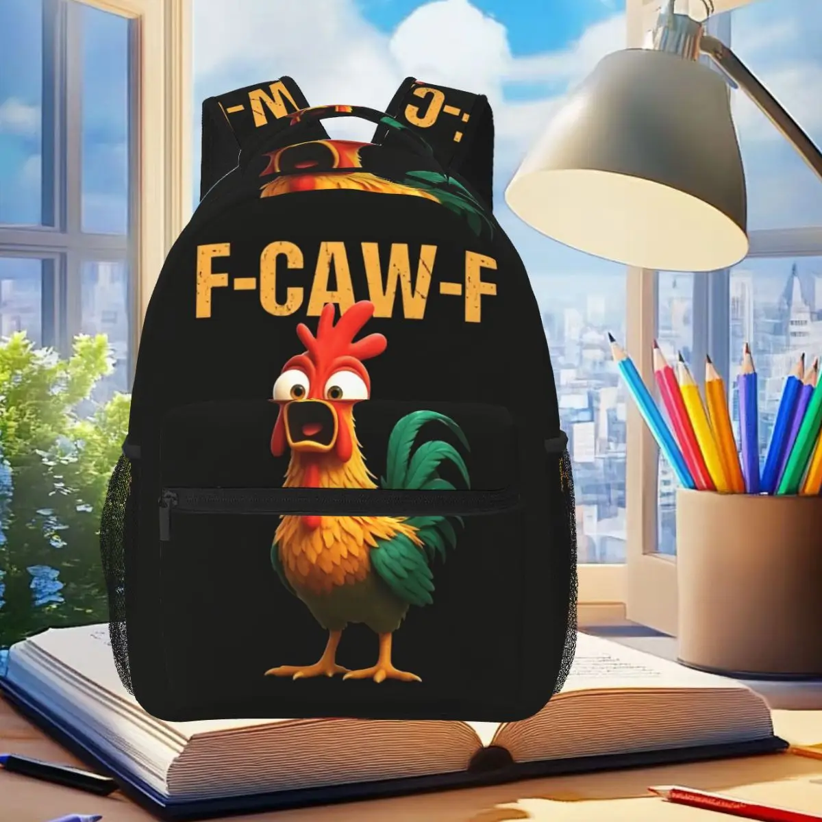 

Funny Summer F Caw F Chicken Backpack Student Boys Girls BookBag Children School Bag Laptop Shoulder Bags for Men Women