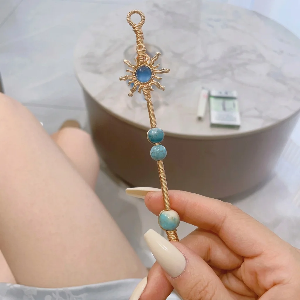 Handmade Celestial Sun Wire Wrapped Clip Ring Vintage Bead Finger Holder Wand Waterproof Boho Jewelry Gift for Women