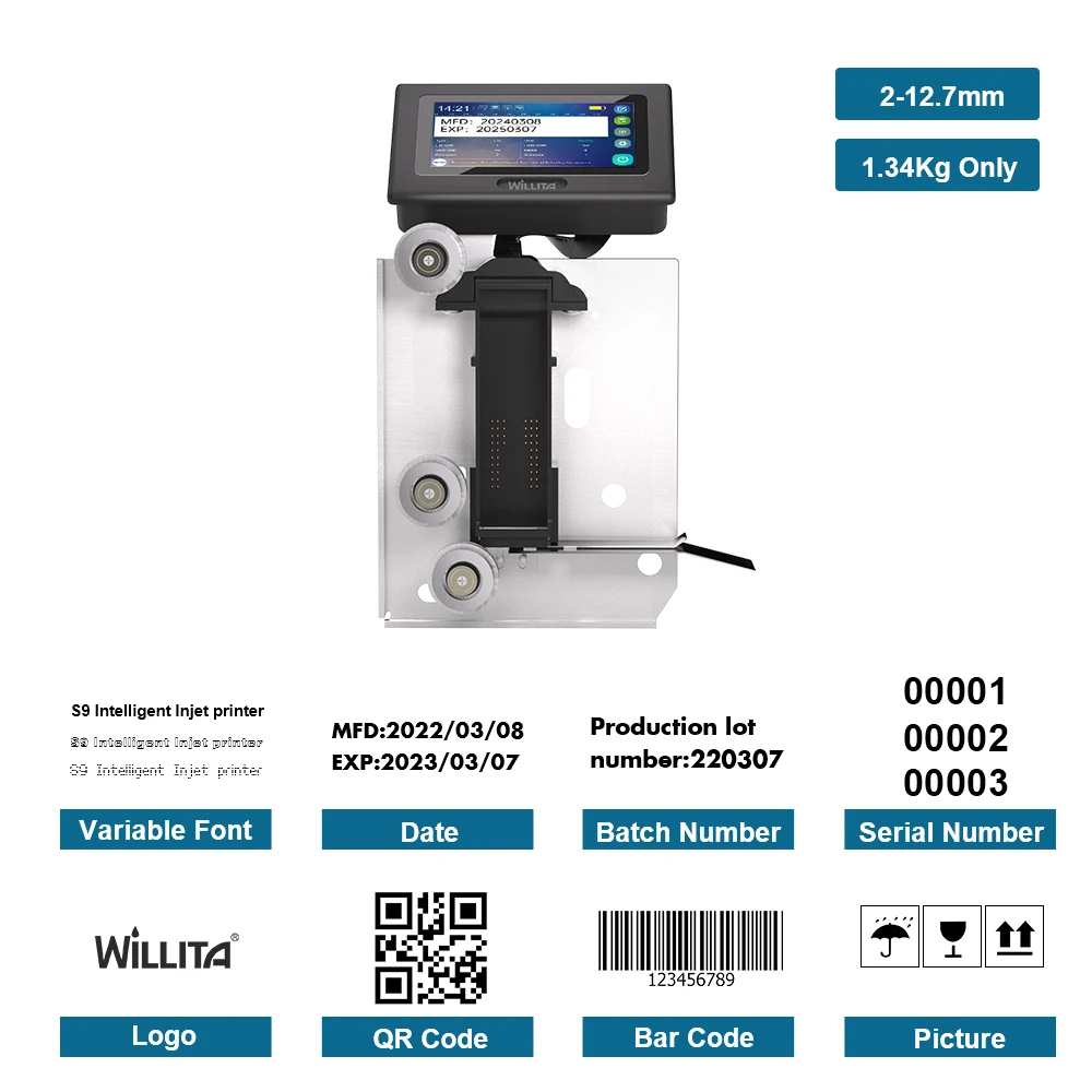 Willita 12.7mm Intelligent Coding Machine for Sealer Expiry Date Label Barcode Inkjet Printers Printing Head for Sealing Machine