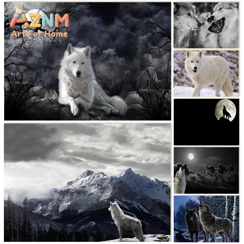1pc framless Canvas Painting Modern Animal Art Painting White Wolf and Moon Canvas Painting Prints and Posters Wall Art  Picture