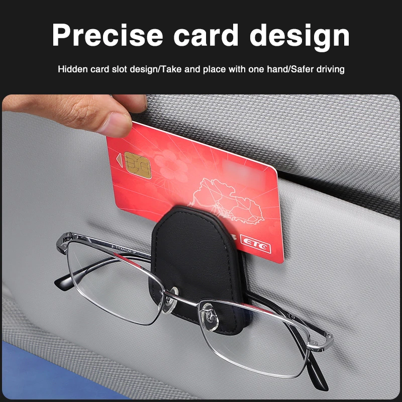 JFBONIN Car Glasses Holder Universal Car Visor Sunglasses Holder Clip Leather Eyeglasses Hanger and Ticket Card Clip Eyeglasses