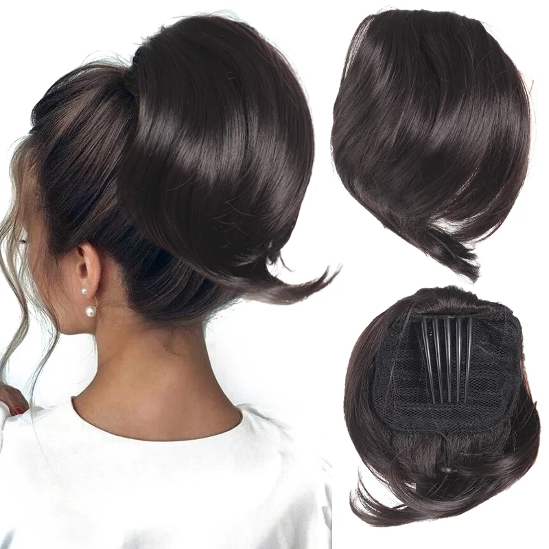 LUPU Synthetic Donut Chignon Straight Combs Clip in Hair Extensions Hair Bun Scrunchies Hairpieces for Women Short Ponytail