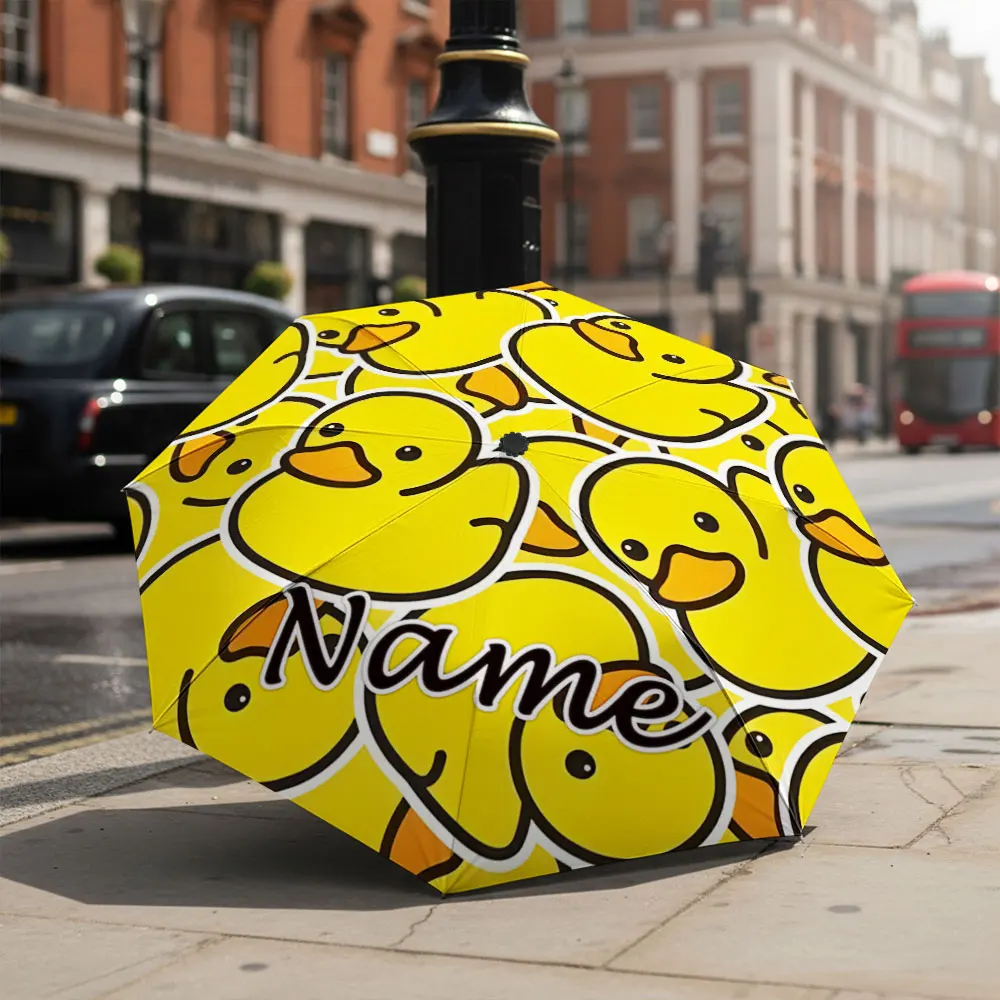 Custom Name umbrella, Children's Yellow Duck Umbrella Fashion Folding Umbrella for Sunny and Rainy Days, Christmas Gift