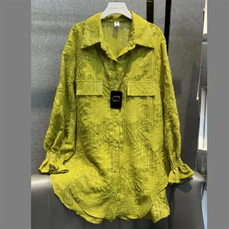 Spring Summer Blouse 2024 Sky Full Stars Fashion Hollow Loose Shirts Long-Sleeved Shirt Female Mid-Long Long Sleeve T-Shirt Tops