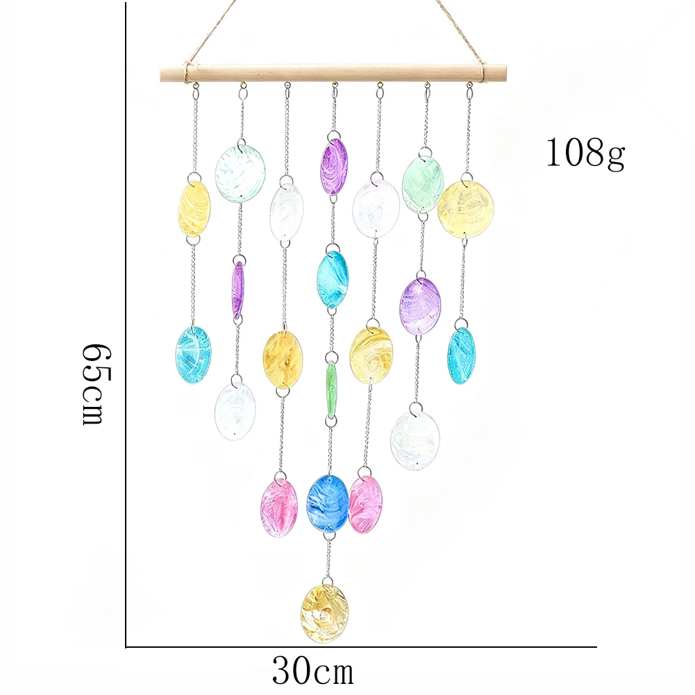 Regenbogenfarbene Muschel-Windspiele, Sonnenfänger, natürliche runde Muschelscheiben, Fensterdekoration zum Aufhängen für den Außenbereich, Garten, Balkon, Heimdekoration – Detail 5