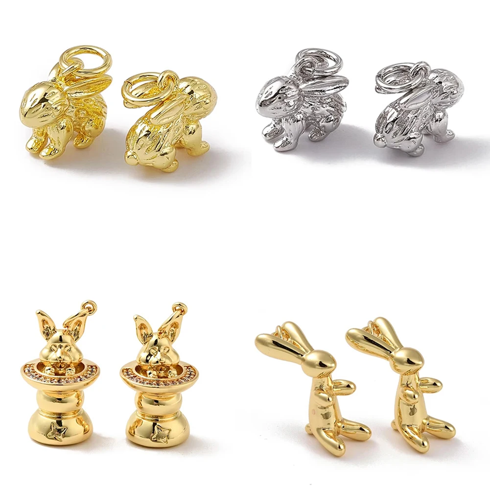 

10Pcs Brass Easter Rabbit Pendants Cute Bunny Animal Hanging Charms for DIY Eid Bracelet Necklace Jewelry Making Accessories