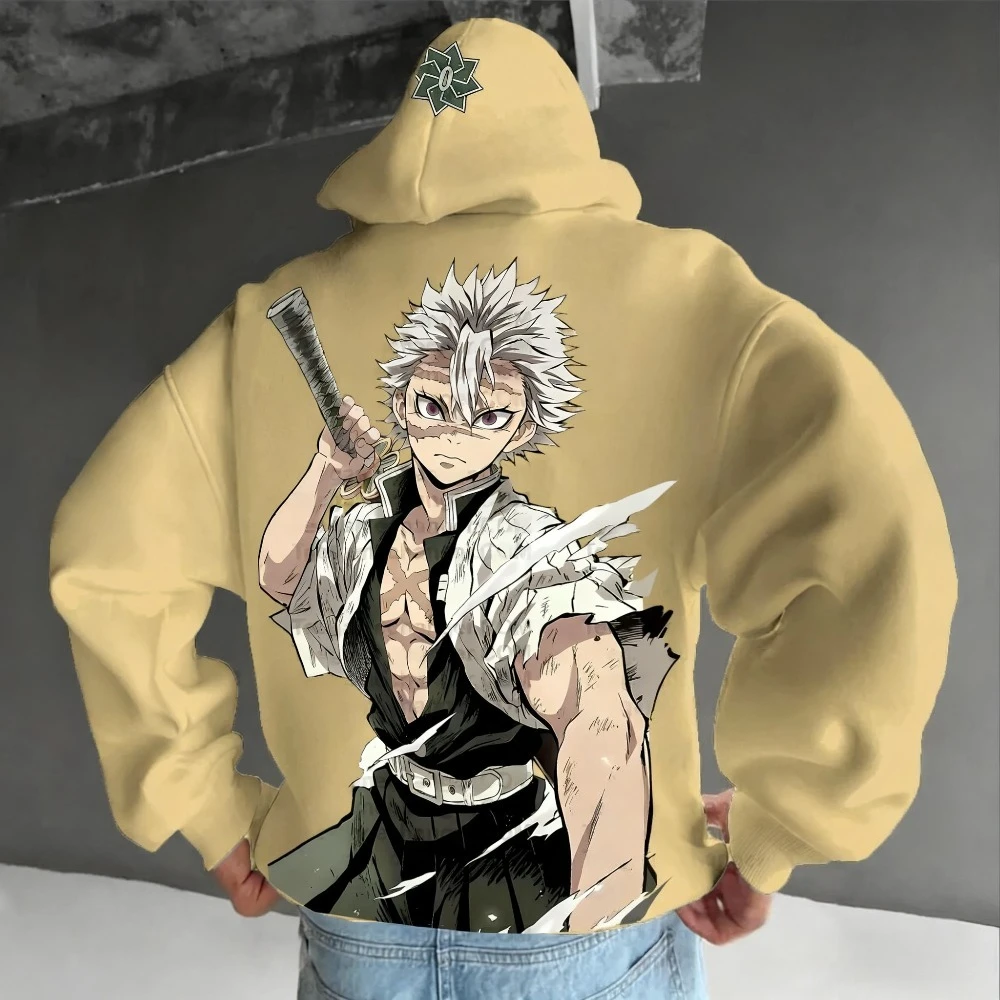 شيطان القاتل أنيمي Shinazugawa Sanemi هوديي 2025 الخريف/الشتاء الرجال والنساء جديد فضفاض عادية الأمريكية الهيب هوب البلوز