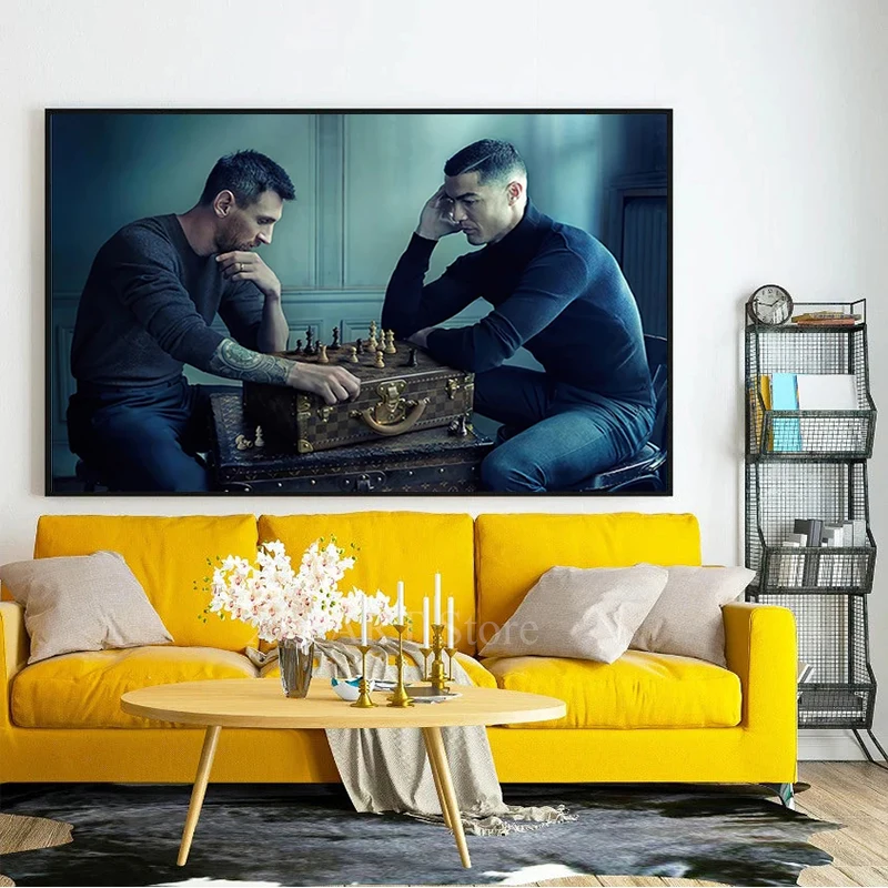 Soccer Superstar Play Chess Posters Portugal Argentina Football Legend Canvas Painting Picture HD Print Wall Art Boy Room Decor