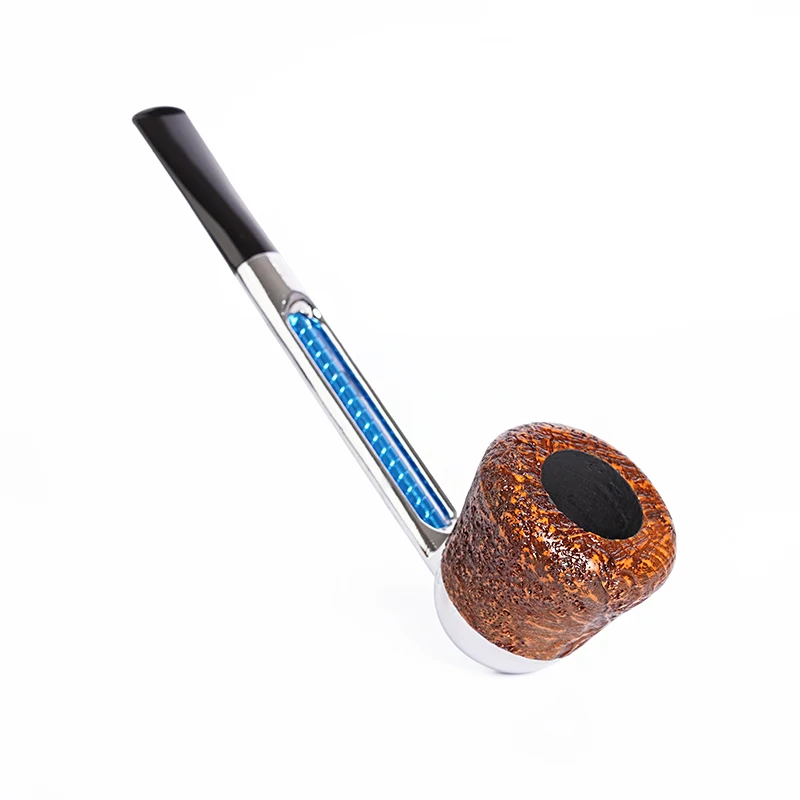 MUXIANG Briar wood tobacco pipe portable system pipe detachable metal straight handle pipe sandblasted bowl 3mm pipe channel