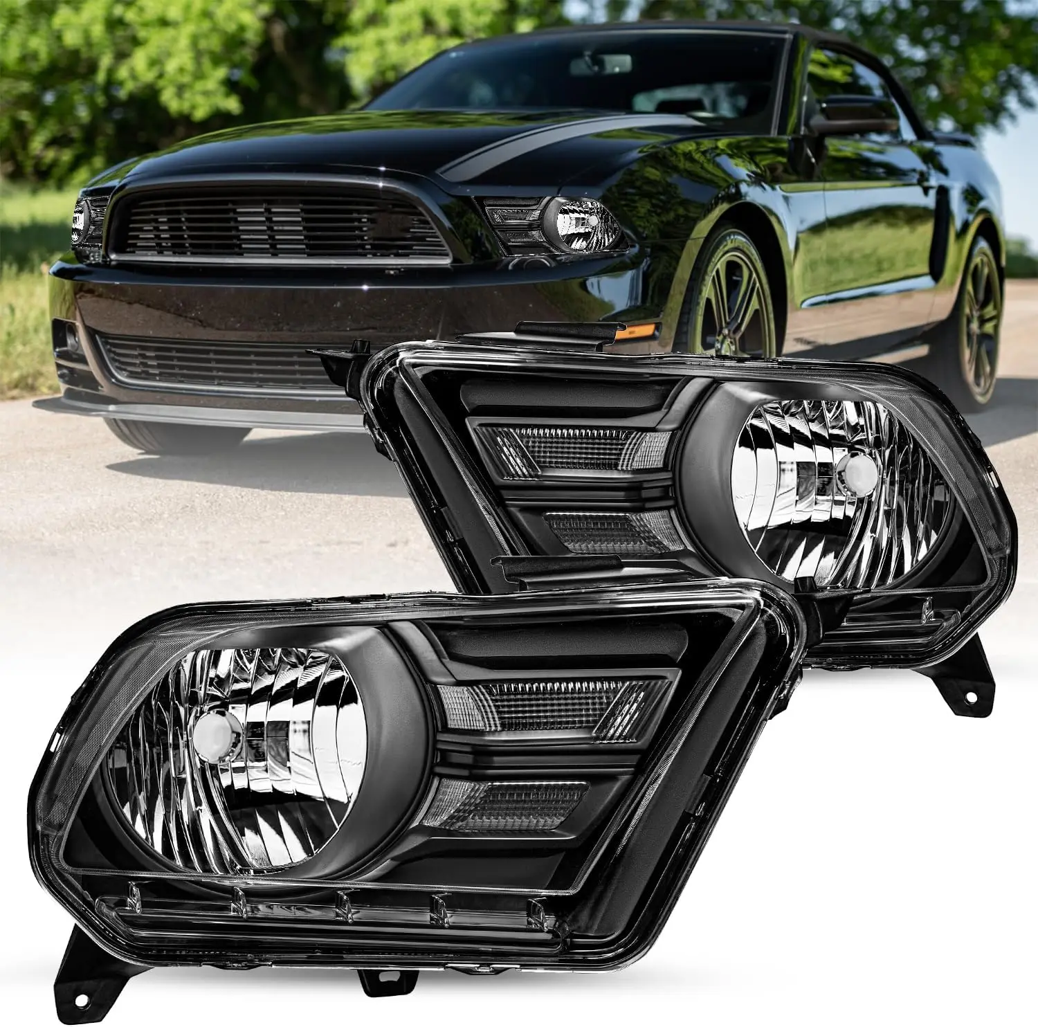 

Headlight Assembly Replacement for 2010-2014 Ford Mustang Headlamp Driver & Passenger Side (Black Housing with Clear Reflector)