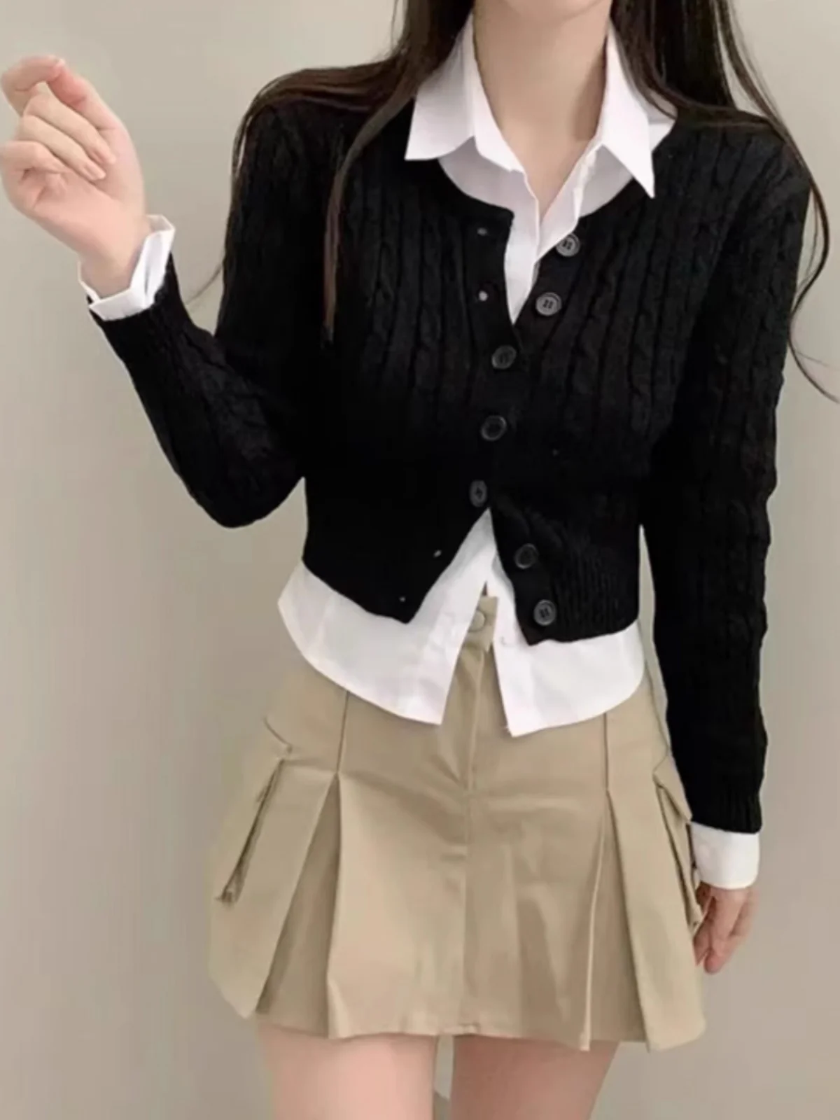 Chic Vintage Long Sve Knitted Open Cardigan Women's Autumn Sle Thin round Ne Twist Sweater Jaet Lightweight Top