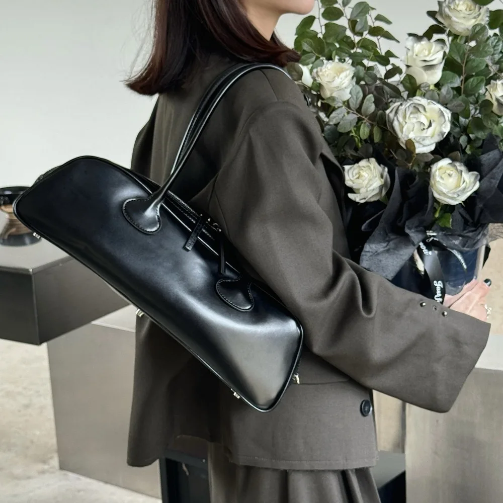 2026 New Leather Underarm Bag Women's Retro Bowling Texture Unique Fashion Versatile Premium Commuter Handheld Shoulder