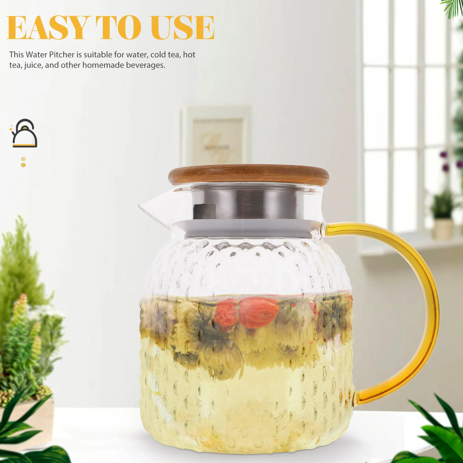 

1000Ml Cold Water Pitcher Glass Premium Quality Large Capacity Drip Proof Spout Easy Grip Handle for Juice Iced Tea Storage