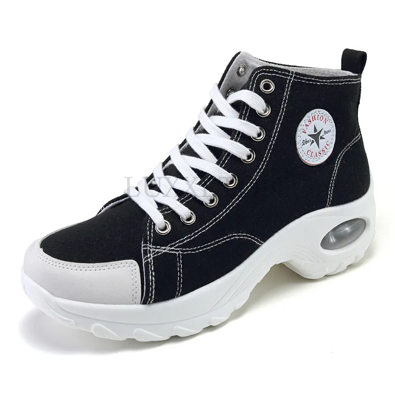 Air Cushion Canvas High Top Thick Sole Height Increasing Women Shoes for Casual Comfort Cushioning Fashionable Couple Board Shoe