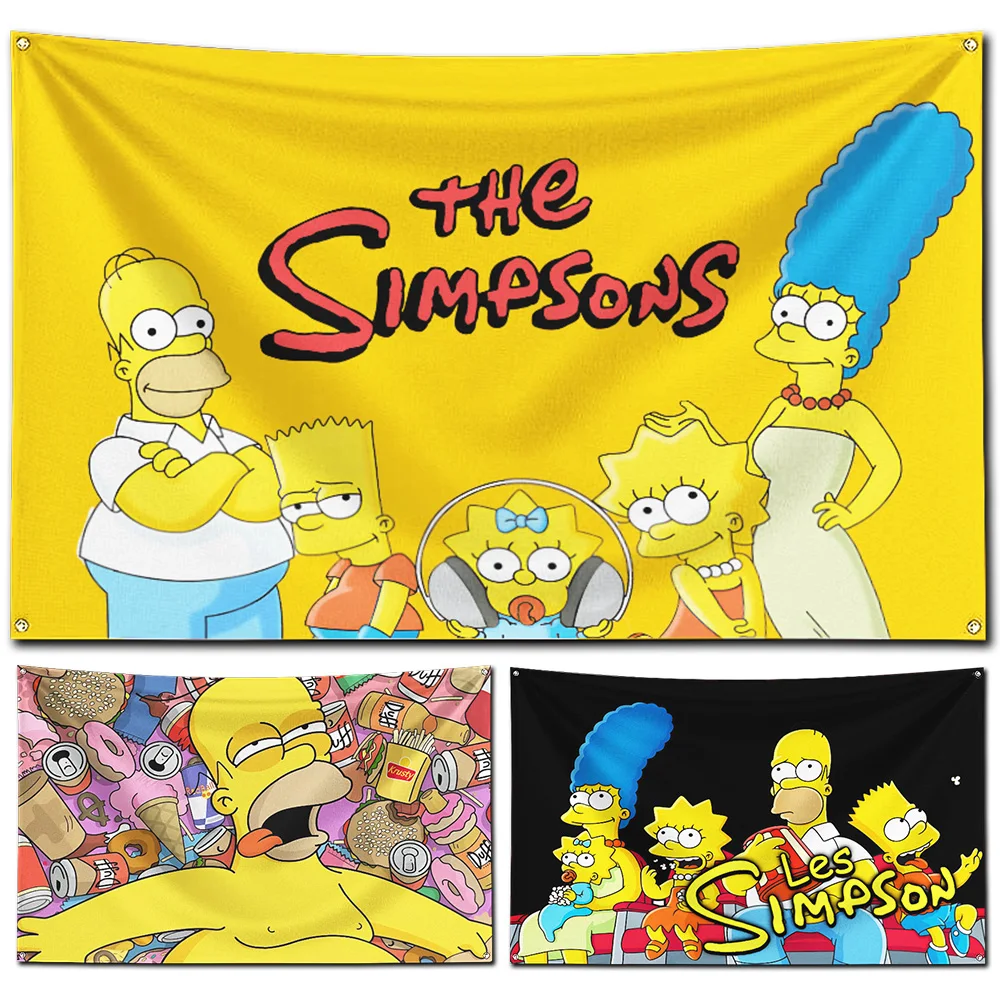 60x90cm Cartoon Simpsons Flag Polyester Digital Printing Banner for Garage Wall Art Out Door Decoration