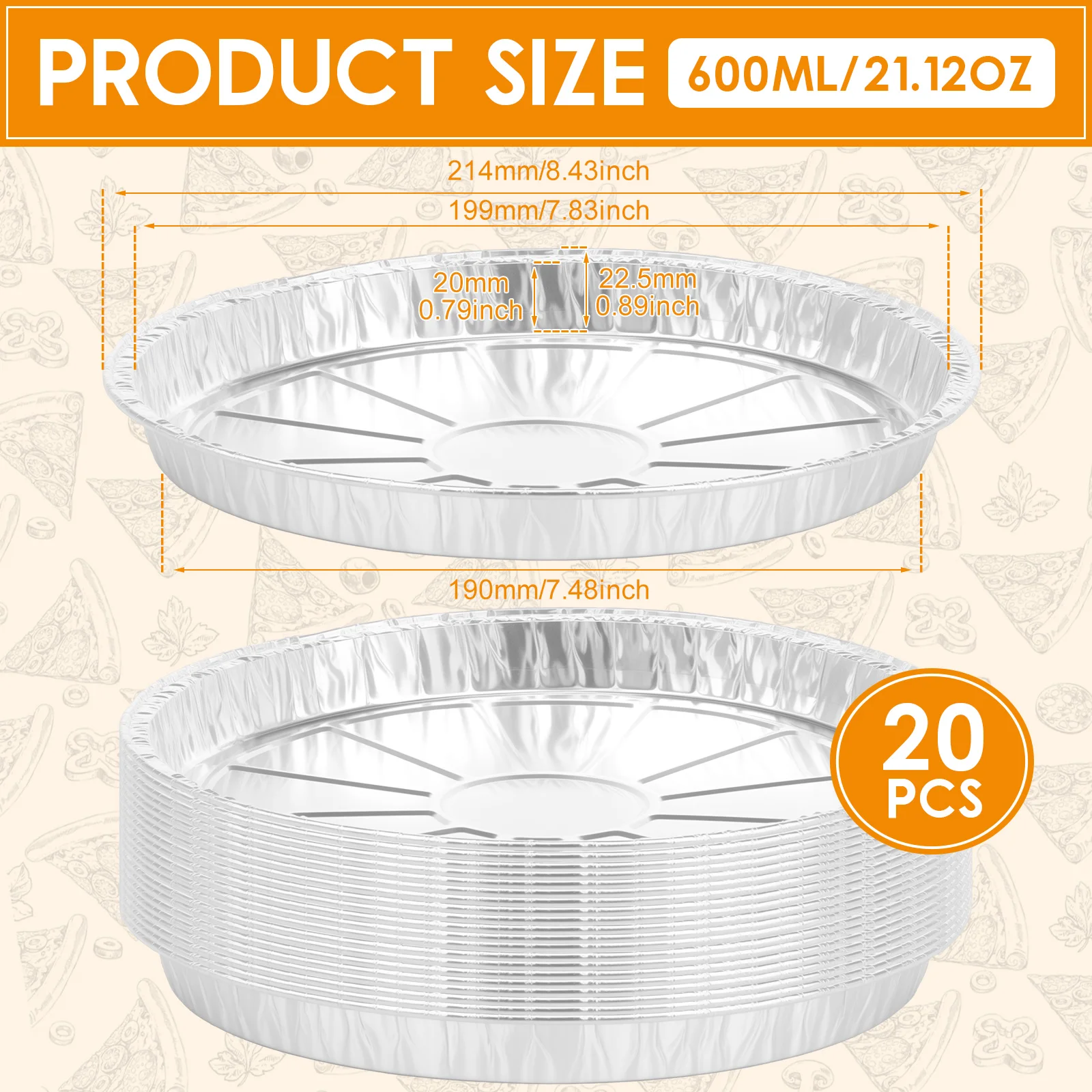 20Pcs Portable Aluminum Foil Trays Non-Stick Round Foil Pizza Pan Disposable Aluminum Foil Plates Tin Foils Pie Pans Baking Tray