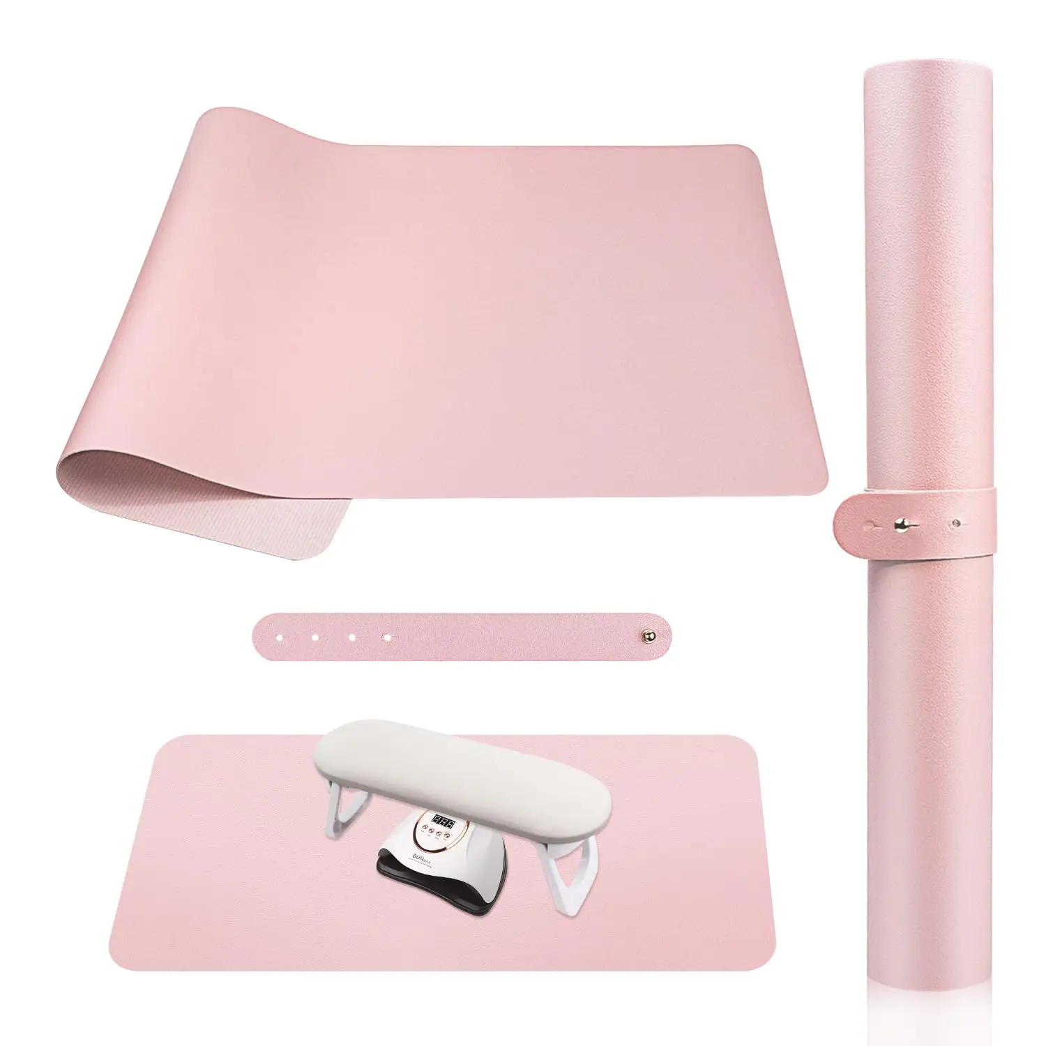 

Soft Microfiber PU Leather Nail Art Table Mat, Foldable Manicure Pad, 31.5x13.8 inch, Pink