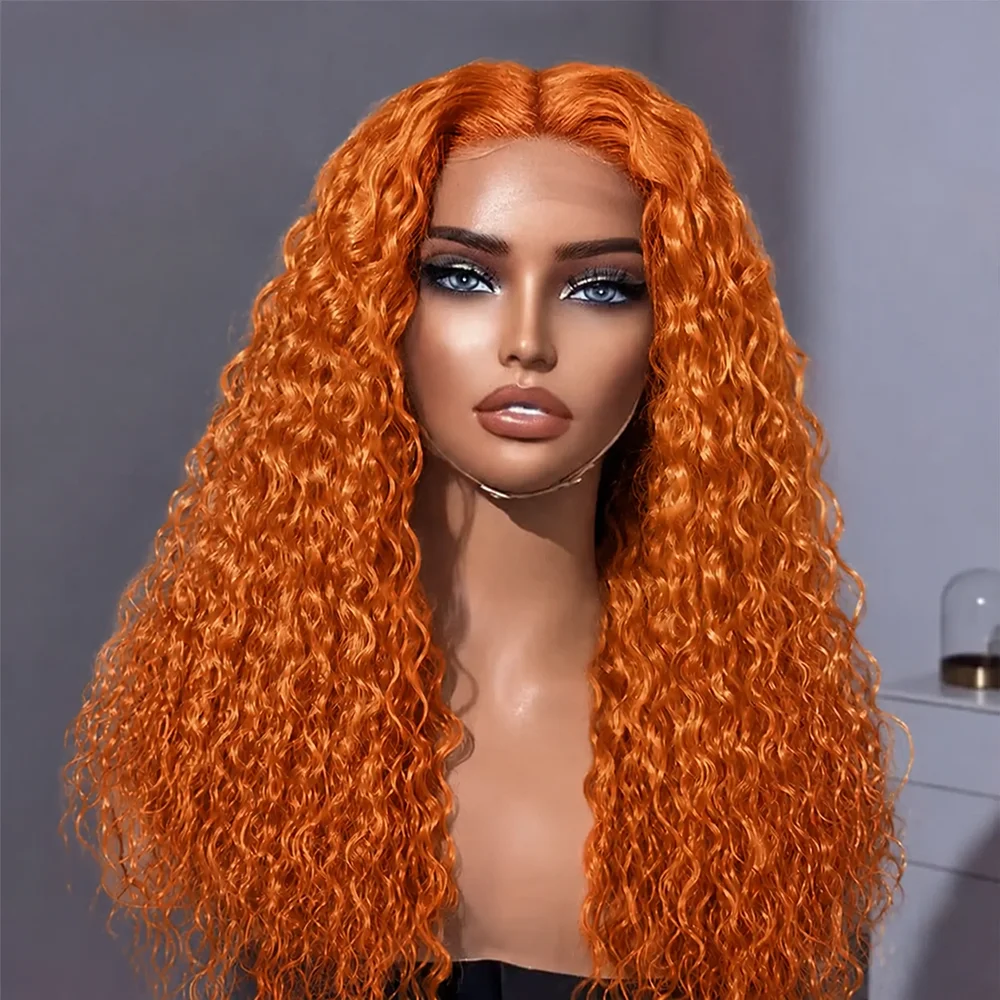 13x4 HD Lace Orange Ginger Deep Curly Wigs 30 36 Inch Water Wave Ginger Lace Front Wigs Human Hair Brazilian Human Hair