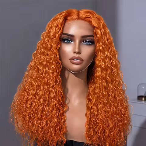 13x4 HD Lace Orange Ginger Deep Curly Wigs 30 36 Inch Water Wave Ginger Lace Front Wigs Human Hair Brazilian Human Hair product image