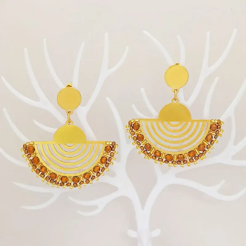 

2025 Rice bead earrings Sector Crystal Hollow out Originality Hand knitting Bohemia Alloy Fashion Beaded earrings