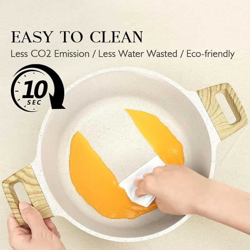 Pots and Pans Set Non Stick - 14 Pcs White Granite Kitchen Cookware Sets Nonstick Induction Cookware Cooking Pan Set with F image 5