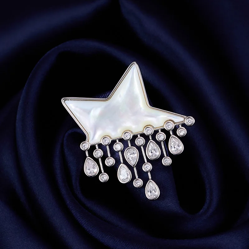 Simple And Exquisite Fritillaria Zircon Star Raindrop Brooch Female Fashionable Corsage Accessories LYZ356