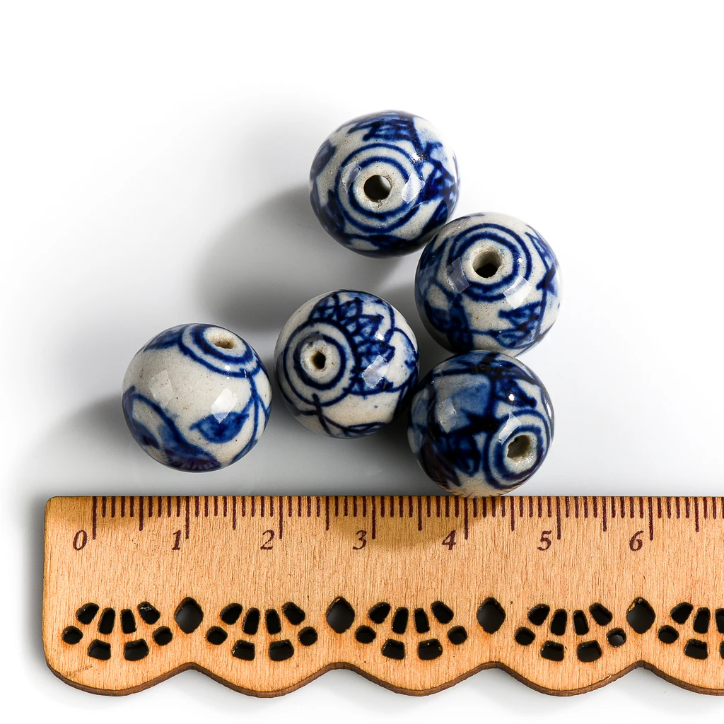 5pcs Hand-painted Blue And White Porcelain Round Beads Chinese Style Ceramic Earrings Earrings Handmade Jewelry Diy XN59011