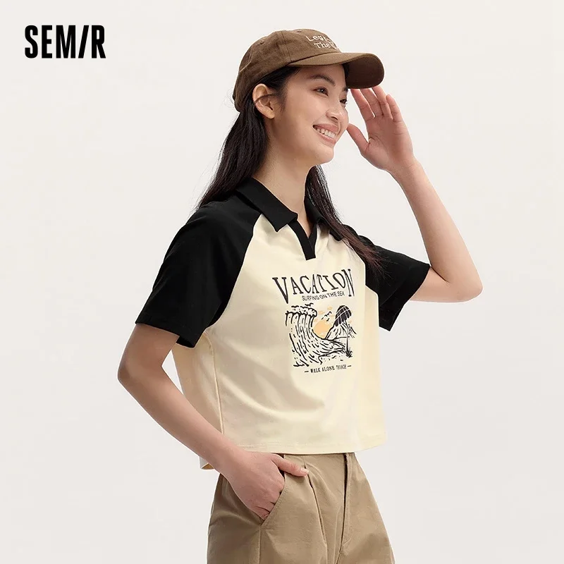 

Semir Polo Shirt Women Short Length Regular Shoulder Letter Clothing Fashionable 2024 Summer New Ladies Fitted Simple Cardigan