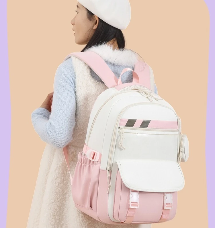 Reduce the burden of contrast color backpack light waterproof nylon cloth large capacity commuter backpack travel ladies handbag