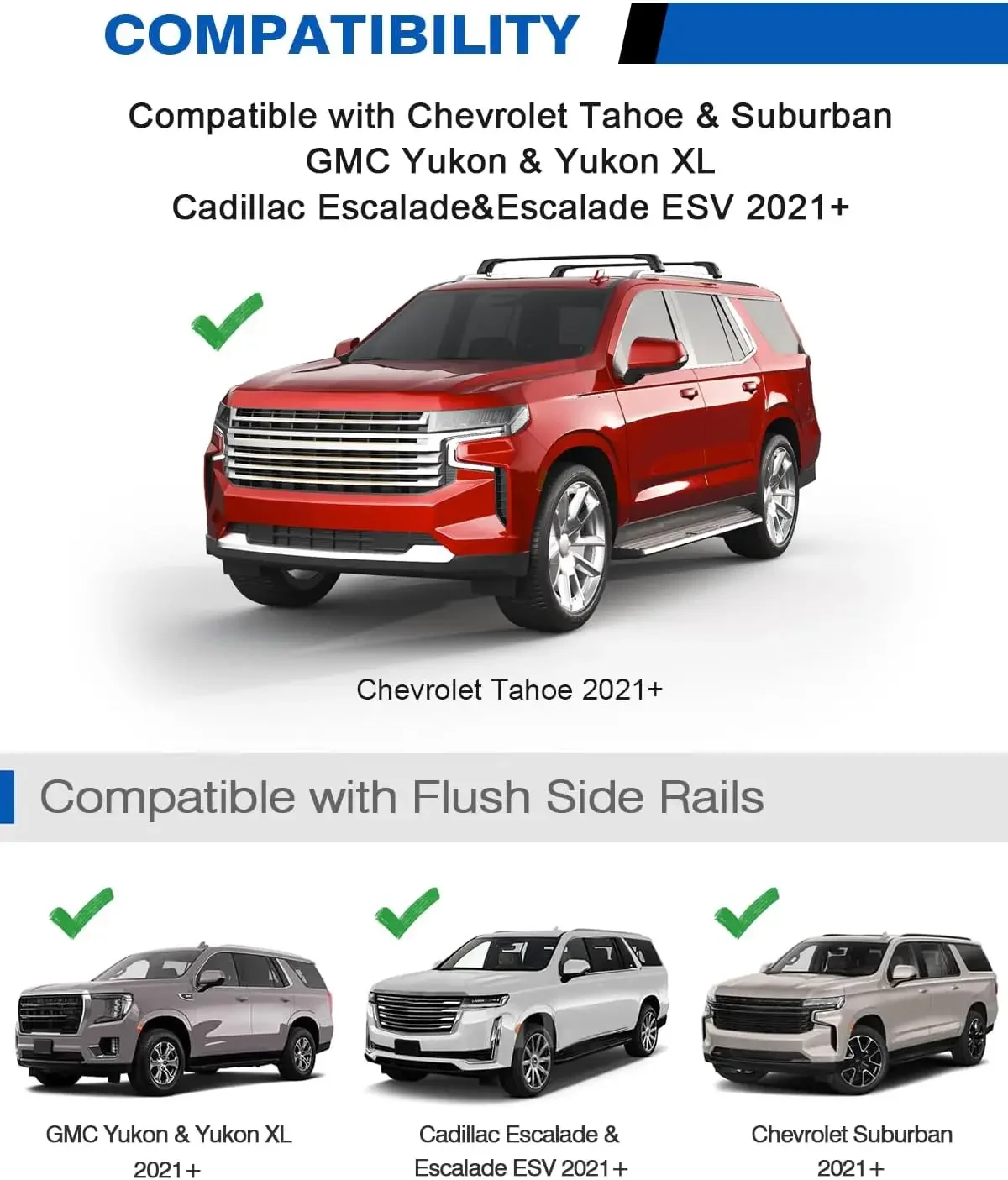 Roof Rack Cross Bars for 21-26 Chevy Suburban & Tahoe & Yukon & Escalade | 2021-2026 Chevrolet Suburban/ Tahoe GMC Yukon/ Yukon