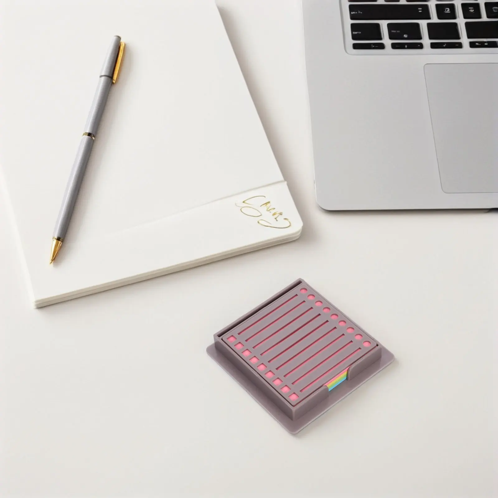 Self-Stick Notes Dispenser Memo Pad Holder for Desk with Drawing Template Sturdy ABS Construction Note Paper Organizer Desktop