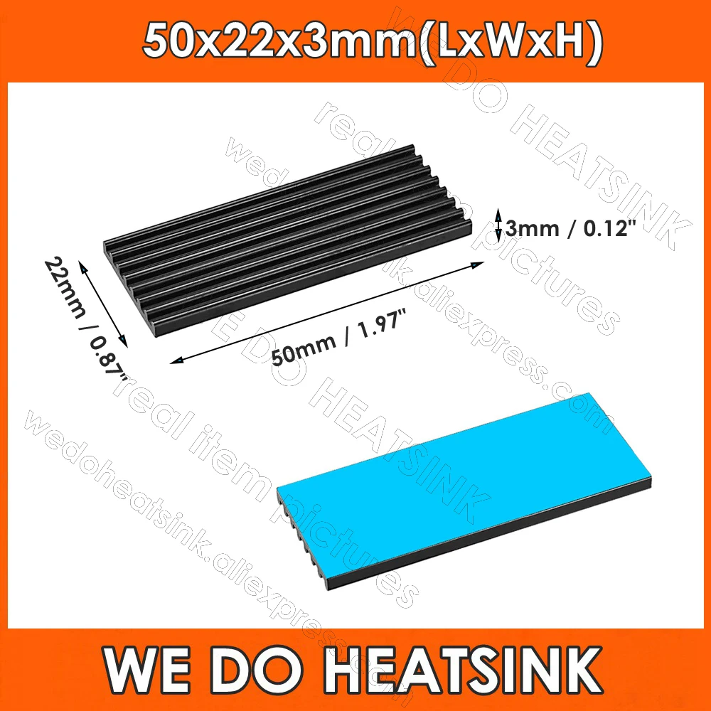 50x22x3mm Black Aluminum Heatsink for Cooling MOSFET VRam Regulators VRM Stepper Driver With Thermal Tapes