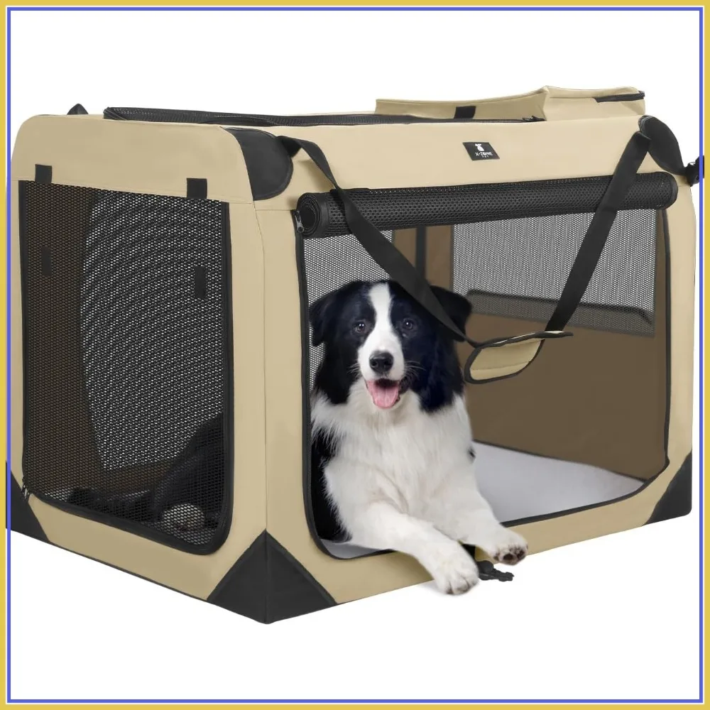 

X-ZONE PET Dog Crate 3-Door Kennel, Collapsible Portable Soft Sided Carrier for Indoor & Outdoor, 24-Inch, Rice White
