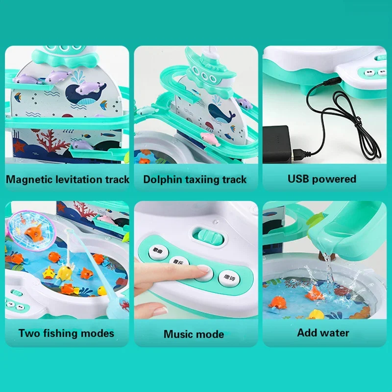 Maglev Children's Fishing Lighting Toys Music Track Fishing Toy Suit Parent-child Interactive Education Study Toys Game Gifts