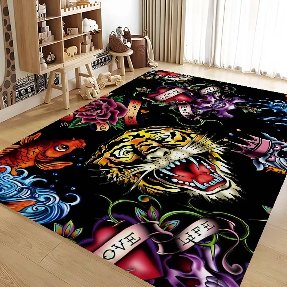 E-Ed H-Hardy Tattoo Tiger Game Film Long Rugs Nordic Style Home Doormat Bathroom-Toilet Mats Bedroom Bedside Area Rugs