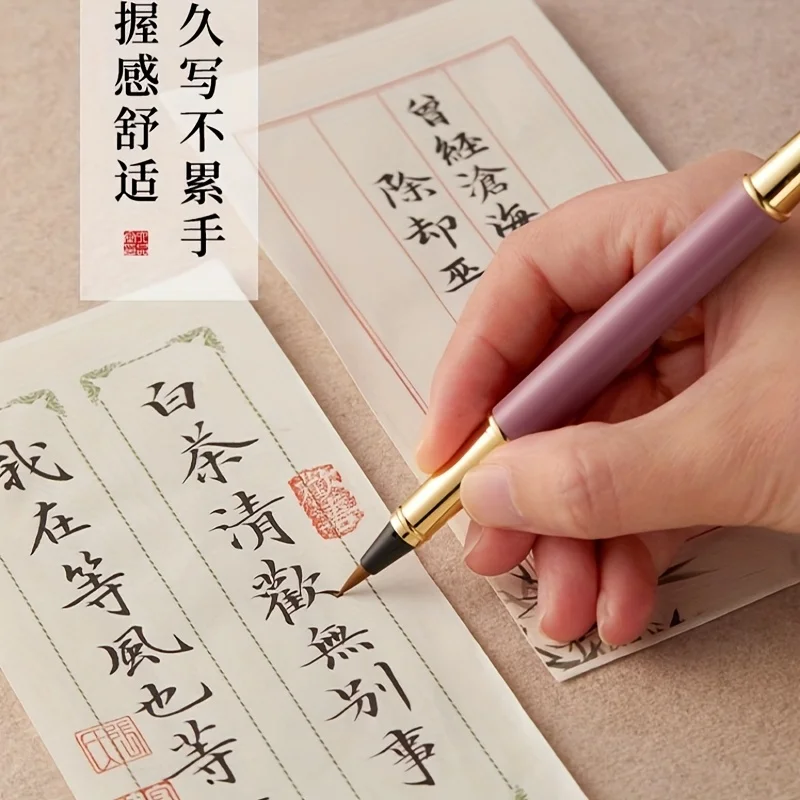 11-teiliges Set (1 Stift und 10 Ersatzminen) – schwarzer Tintenstift im Pinselstil mit austauschbaren Tintenpatronen zum Kopieren und für Kalligraphie, ausgestattet mit einem eleganten Pinsel aus Wolfsborsten und wasserbasierter Tinte, einfach zu verwenden. – Detail 3