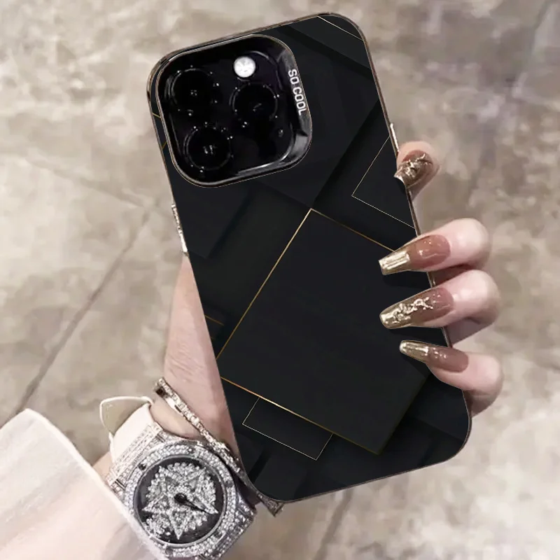 

Black square pattern phone case for iPhone 17 16 15 14 13 12 11 Pro/ Max/Plus shock-proof rear cover anti-fingerprint