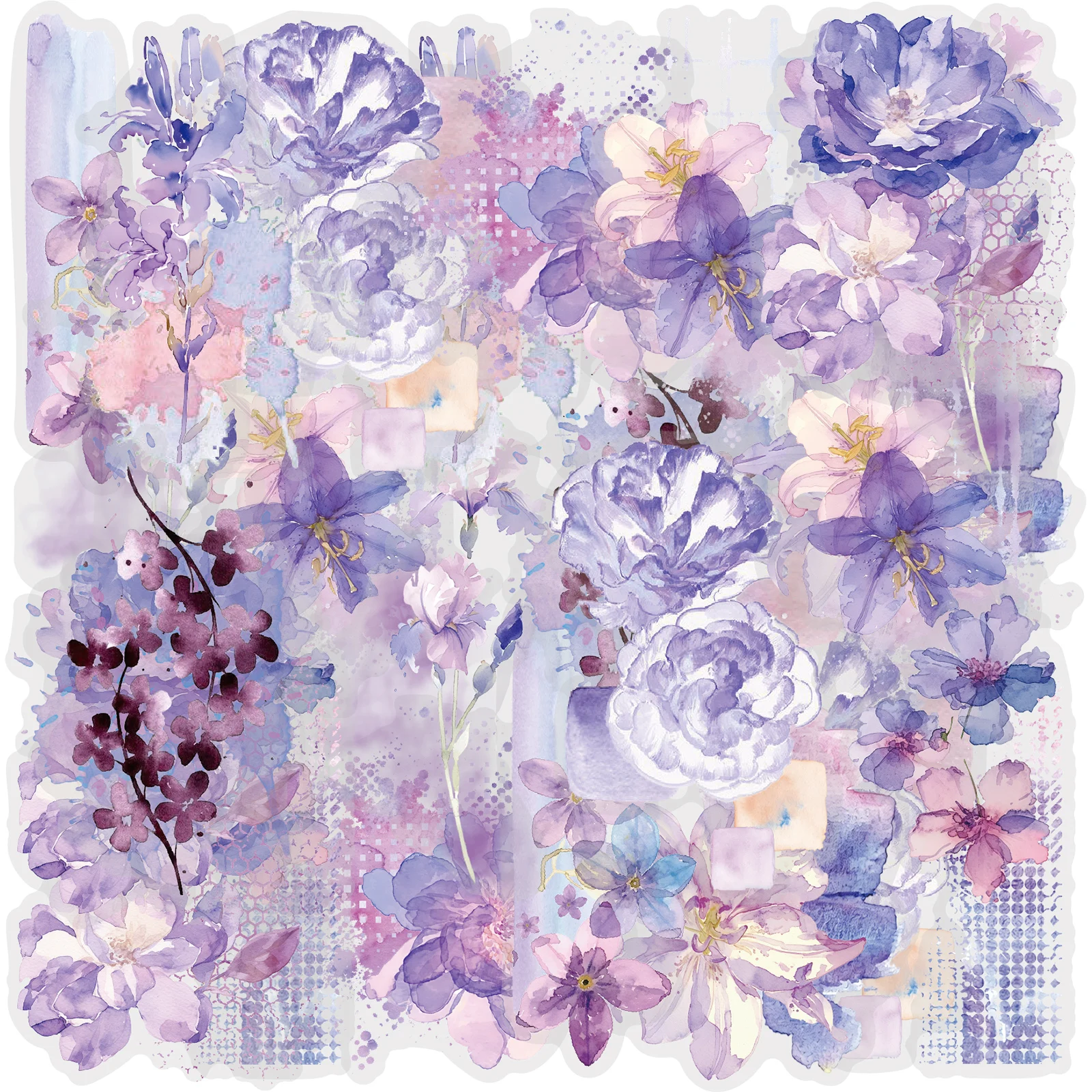 Etori Life 20Pcs Misty Purple Ink Flower Stickers Peony Mixed Flowers Ink Splash Pattern DIY Journal Border Decoration Suitable for Laptop, Phone Back, Photo Album, Guitar, Postcard and Envelope, Helmet and Bicycle, Scrapbook Supplies, Office Decoration Supplies, Gift Box Packaging, Art Supplies, School Supplies, Cycling Decals, Back-To-School Season, Children's Toy Stickers