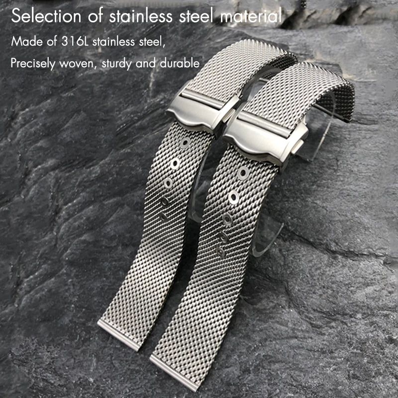 19mm 20mm Stainless Steel Watchband for Omega Seamster Diver 300 Watch 007 Siver Metal Woven Strap Deployment Buckle Bracelets