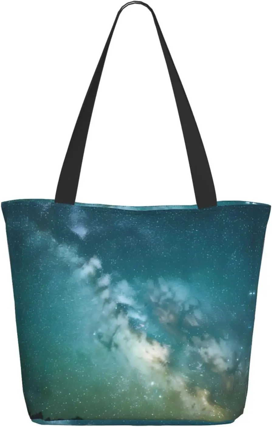 Starry Night Sky Deep Outer Space Tote Bag with Zipper for Women Inside Mesh Pocket Heavy Duty Casual Anti-water Cloth Shoulder