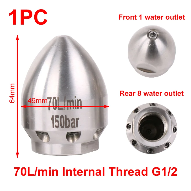 1/2 gwint żeński z przodu 1 z tyłu 6 otworów myjka wysokociśnieniowa pogłębiania rurociągu kanalizacyjnego dysza myszy wodnej spłukująca kopalnię