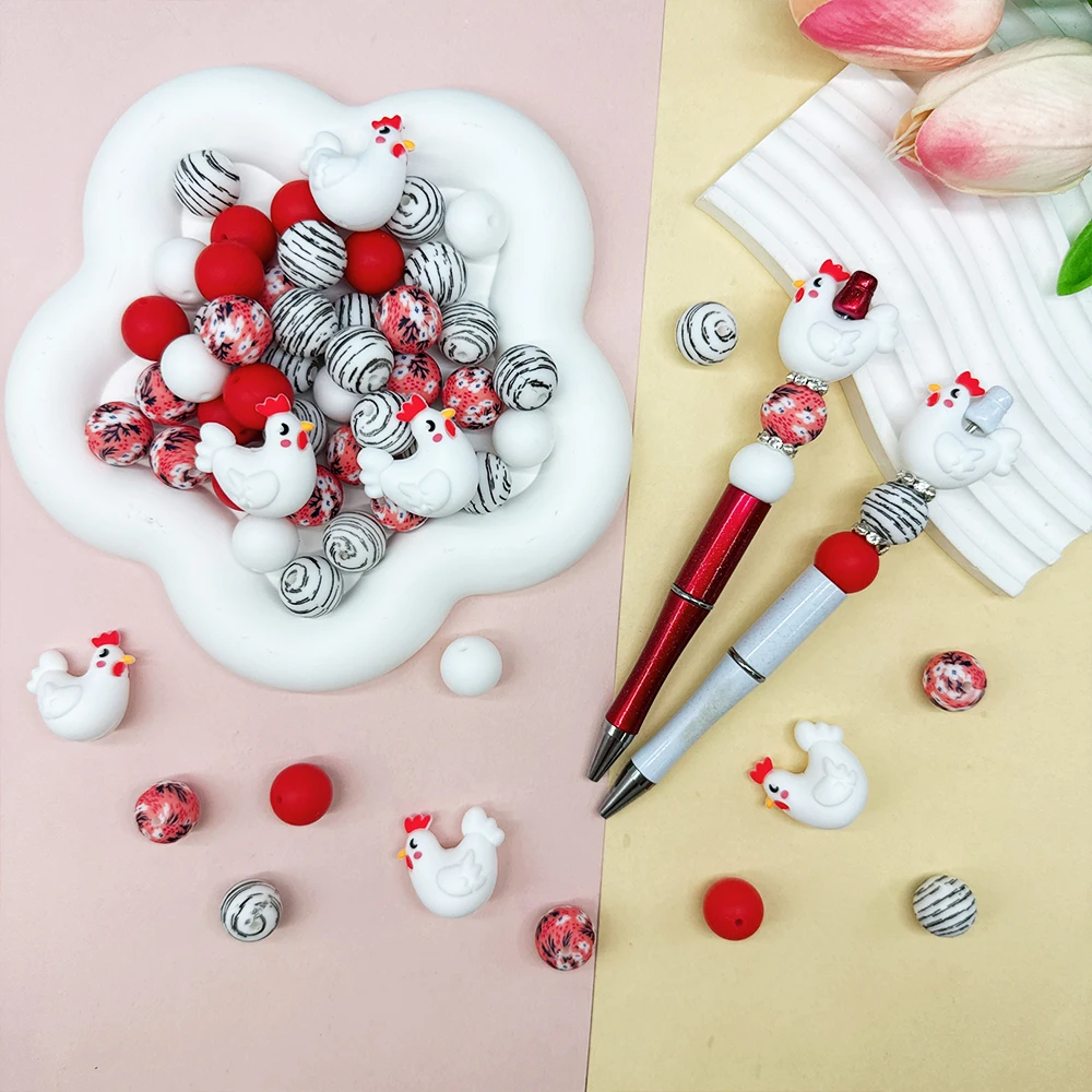 25/34/44PCS Chicken Shaped Silicone Bead Set, Perfect for DIY Handmade Crafts Such as Keychains, Necklaces, Bracelets, Etc