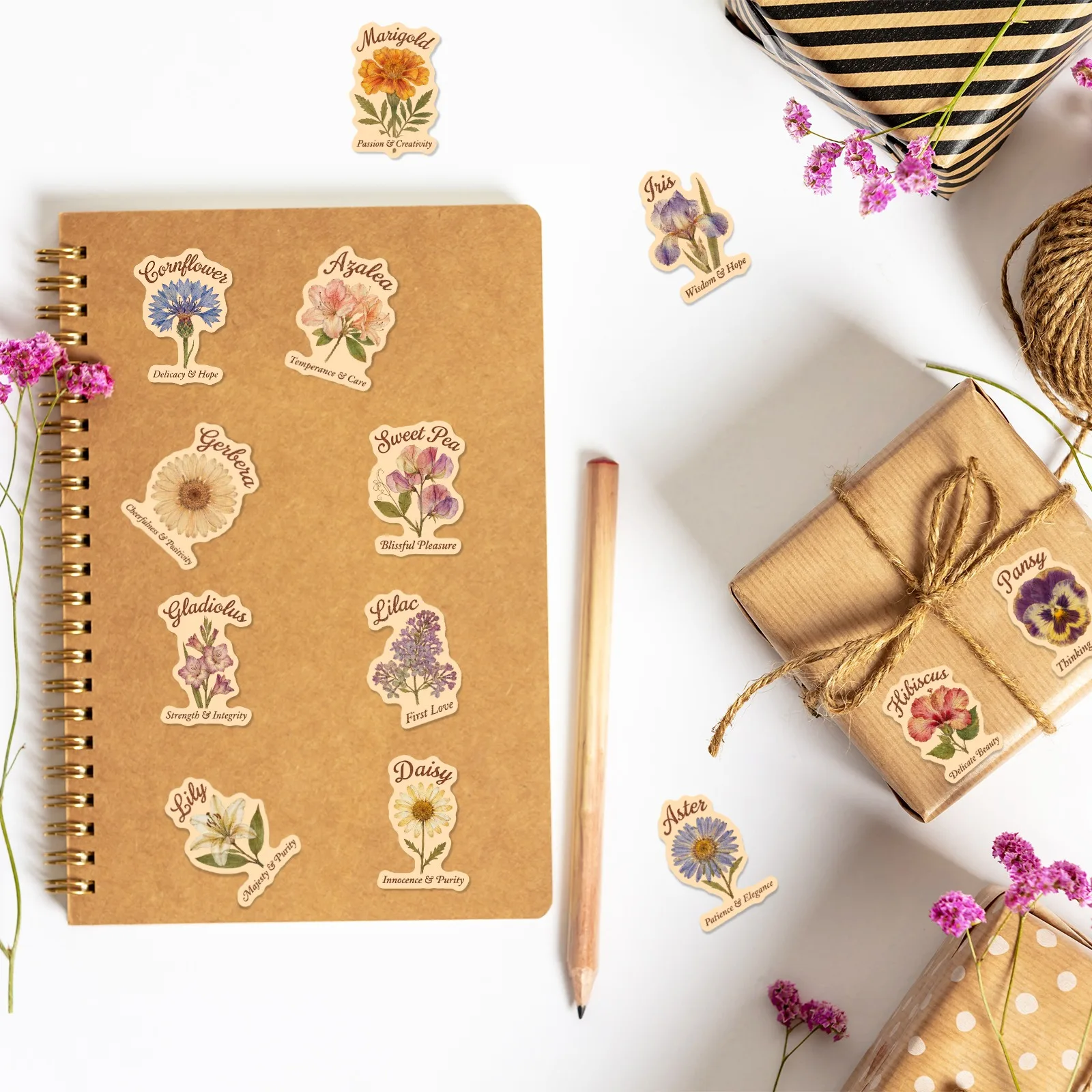50Sheets Vintage Floral Kraft Paper Style Stickers Aesthetic DIY For Phone Suitcase Scrapbook Laptop Creative Decoration