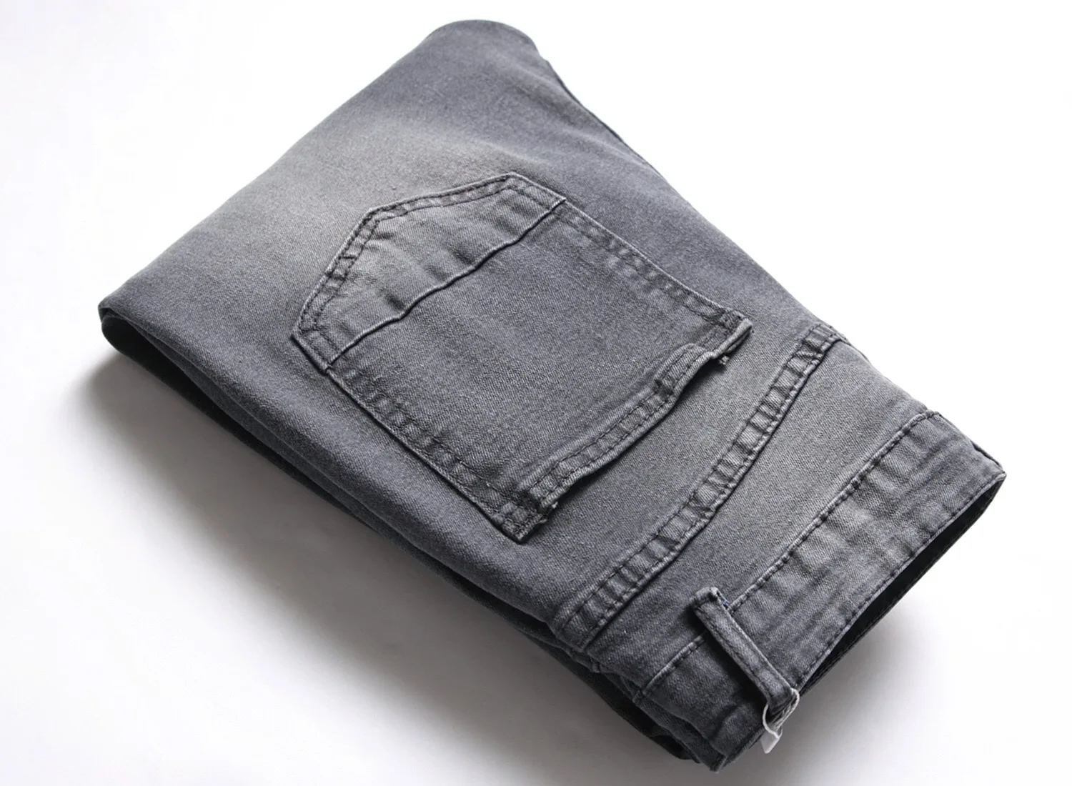 بنطال جينز أبيض نحيف للرجال على الطراز الأوروبي والأمريكي الجديد بفتحة سوداء ورمادية.