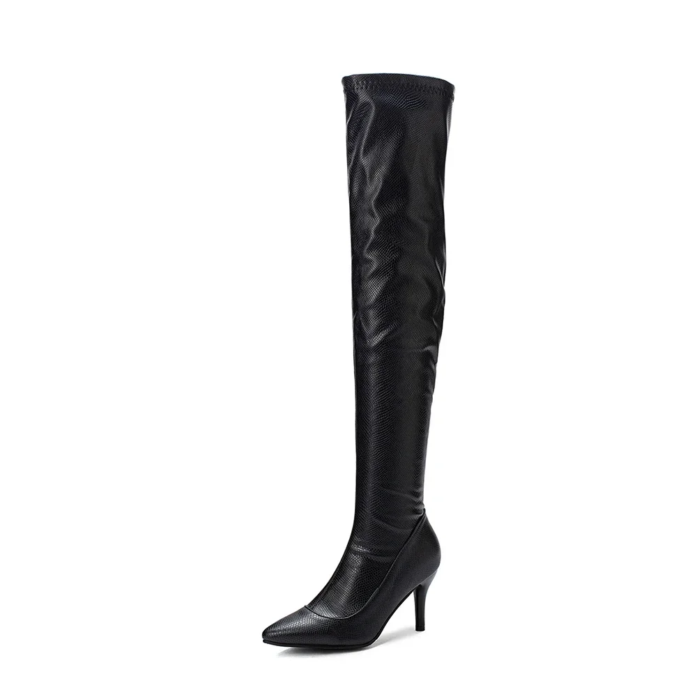 Winter New Quality Sexy Black Apricot Women Thigh High Boots Hot High Heels Lady Shoes EA113 Plus Big Small Size 3 10 30 48