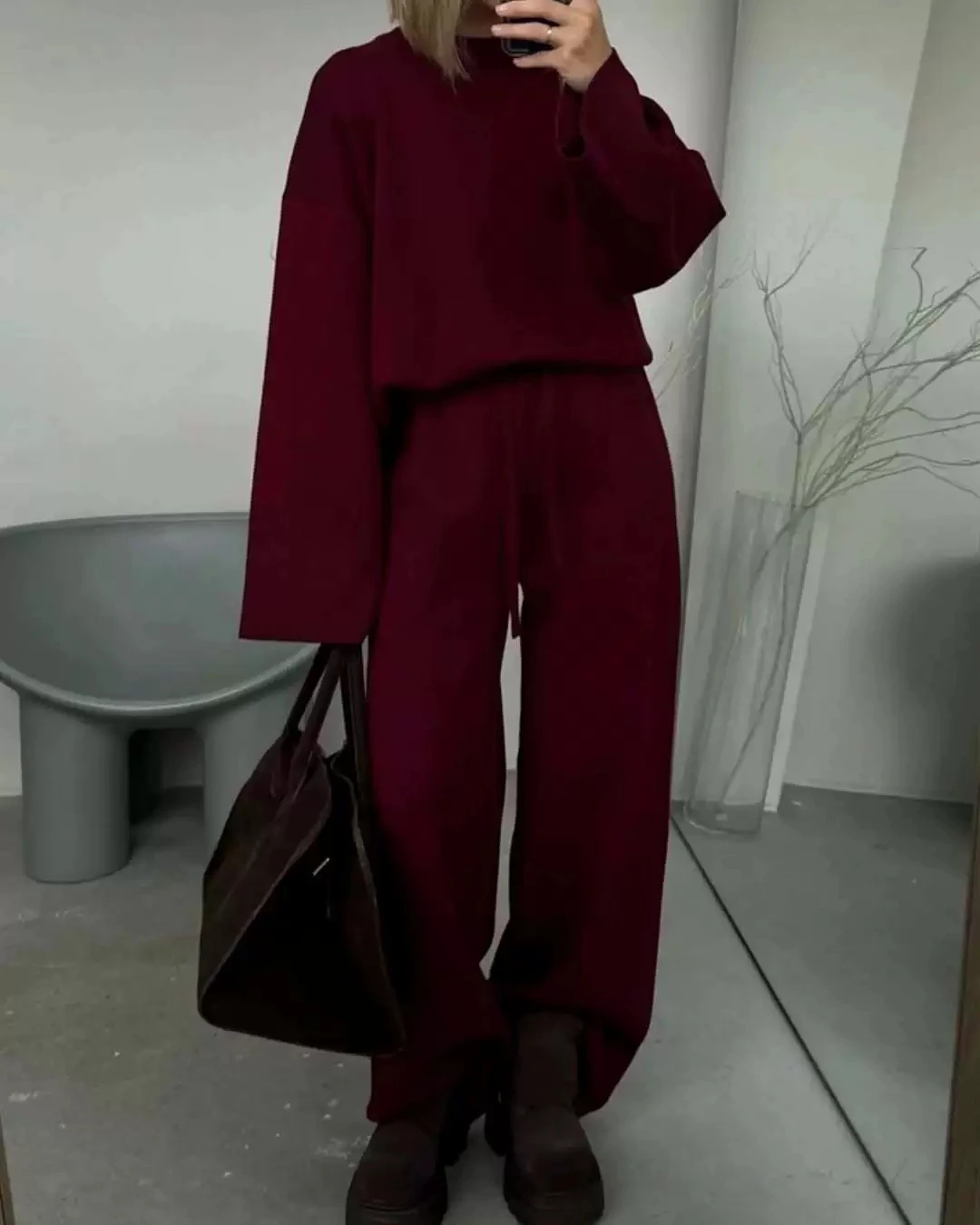 Autumn Winter 2 Peice Set Loose Corduroy Long Pants Sets Women Long Sleeve Wide Legs Trousers Female Solid Color Two Piece Set