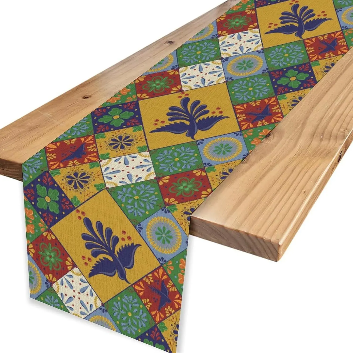 

Mexican Day of The Dead Floral Birds Table Runner Tabletop Decor Talavera Ceramic Day of The Dead Dining Table Runner Home Decor