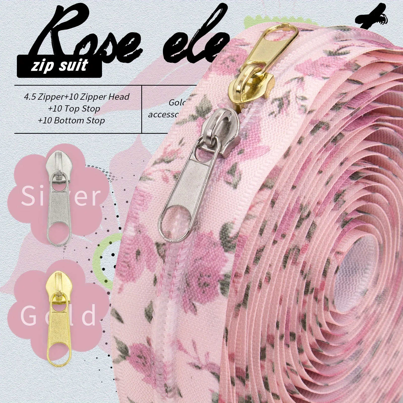 1 Satz,5 # Rose Nylon-Reißverschluss, hellrosa, geeignet für Kleidung, Gepäck, handgefertigt usw
