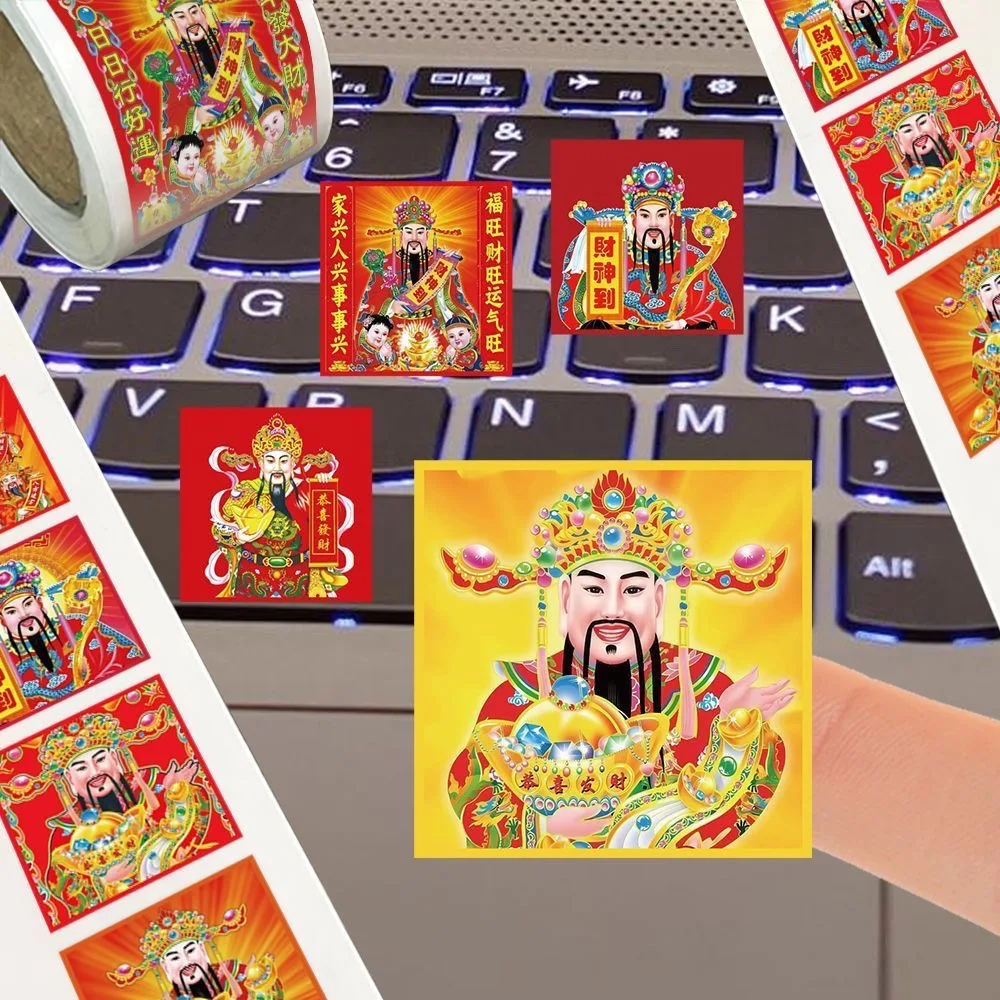 500Pcs Cute Fluffy God of Wealth Roll Stickers, Cartoon Square Label Stickers for Packaging Journal DIY Craft Decoratio